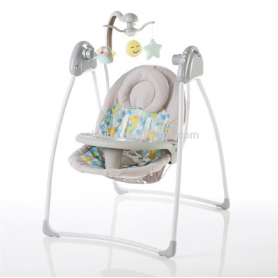 Electric baby swing with canopy and front tray